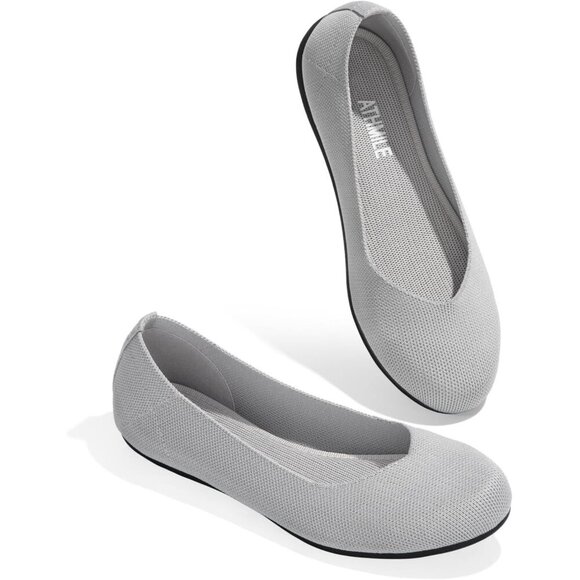 Shoes - Women's Knit Ballet Gray Flats Round Toe Comfortable Dressy Casual Work Shoes